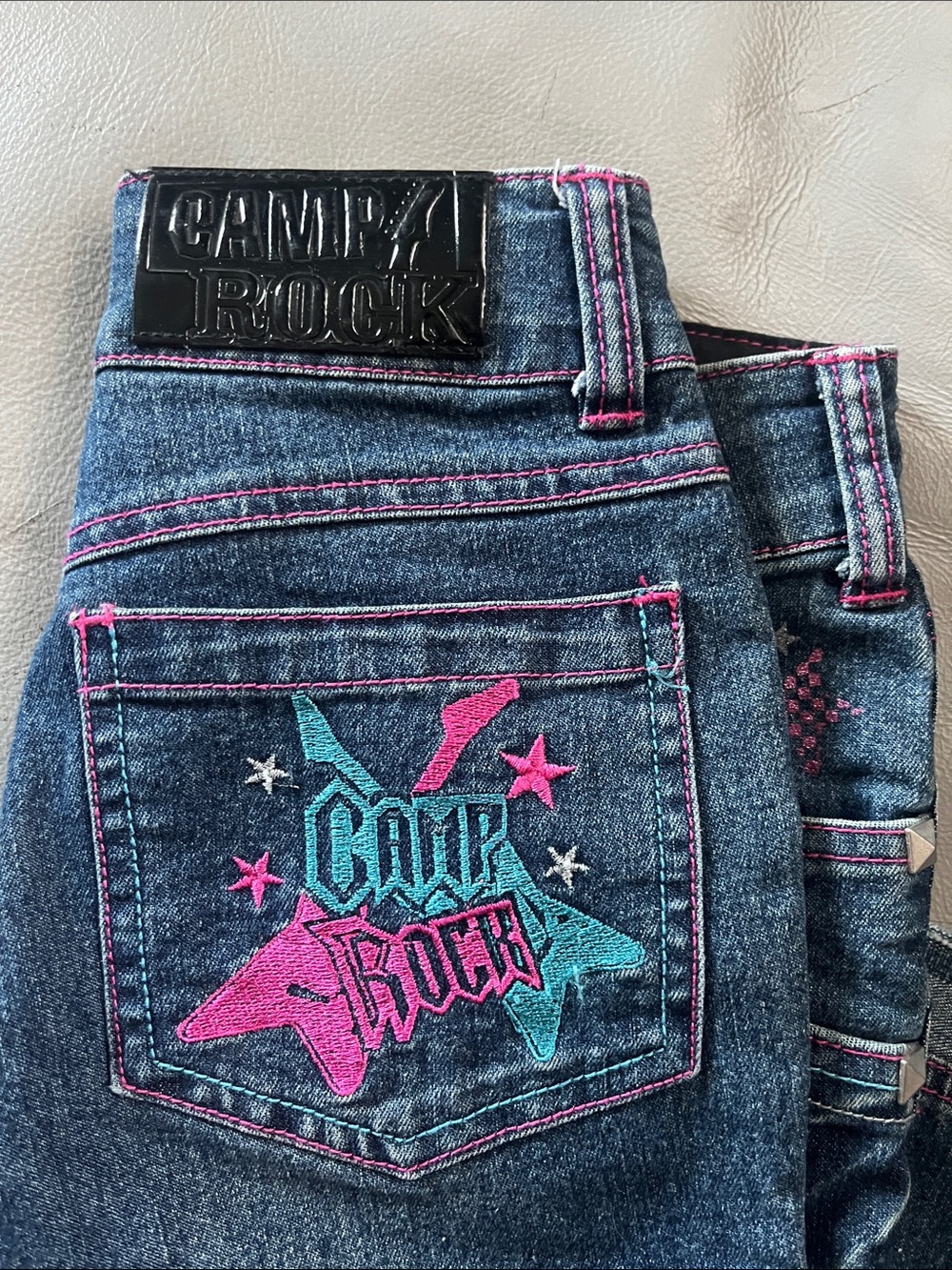 Girls' Dark Blue Denim Cropped Jeans with Pink Stitching